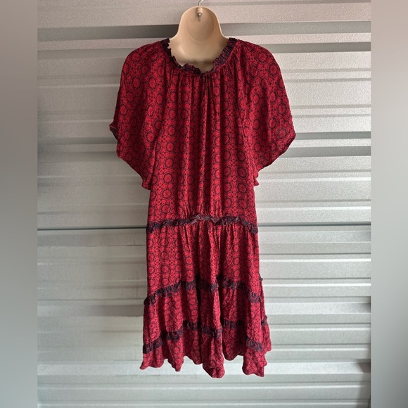 Women’s Gorgeous Red Black Anthropologie Robin Tiered Mini Dress Size 1X - Picture 8 of 14